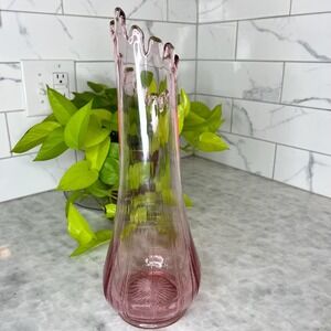 Vintage MCM Art Glass Pink Fern Swung Vase LE Smith 14.5" Retro Decor
